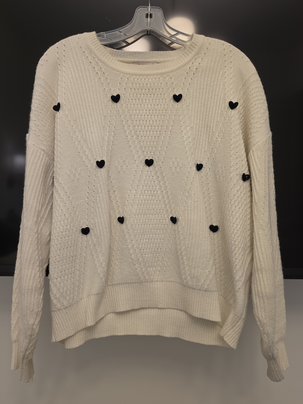 Nanette Lepore Cream Sweater with Black Heart Appliqués